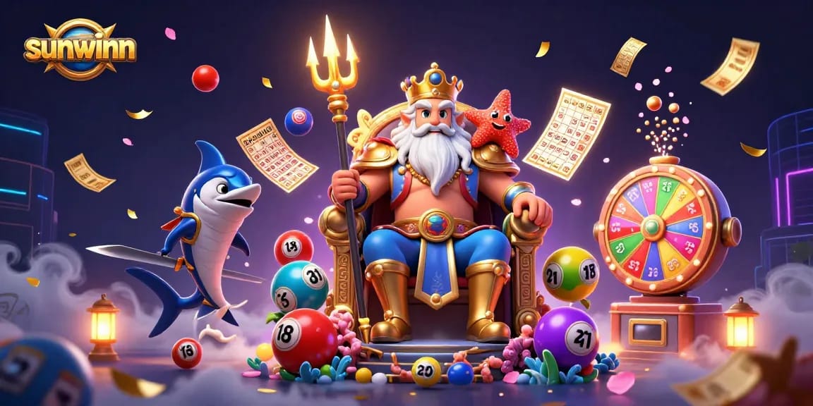 Sunwinn excites players with a lively 3D illustration of Neptune in a dynamic lottery scene.