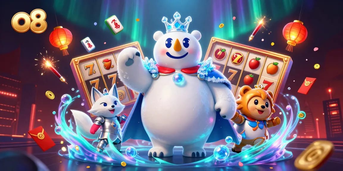 Experience casino thrills with O8's cartoon-themed jackpot adventure featuring characters and gaming elements.