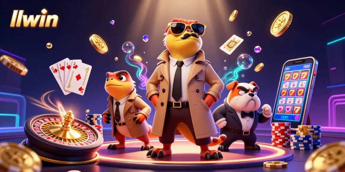 llwin engages players with vibrant casino action featuring cartoon raptors and a bulldog bouncer.
