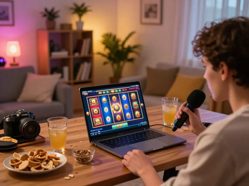 LC88 player spins online slot game reels on laptop during cozy home gaming session.