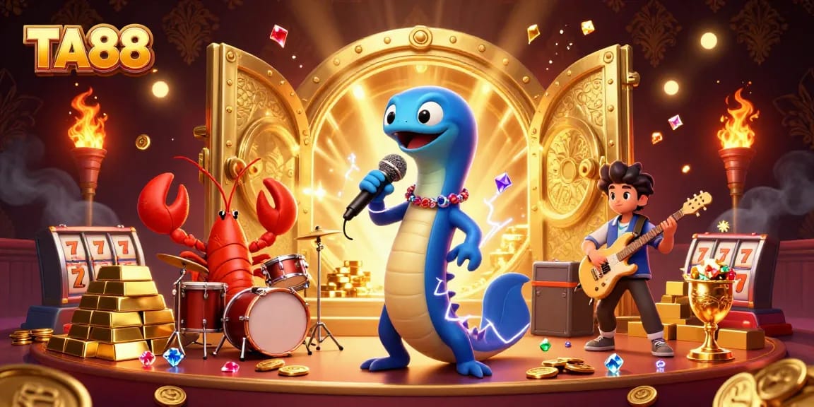 TA88’s vibrant underwater casino scene showcases a DJ eel with a lobster drummer and seahorse guitarist.
