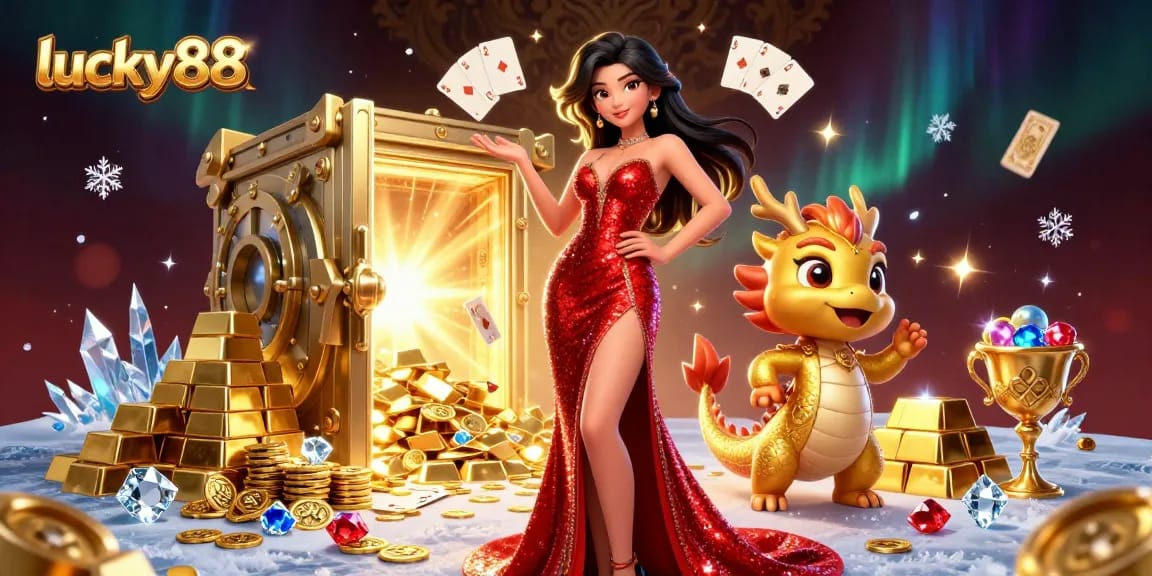 Experience winning moments with lucky88 in a vibrant casino-themed 3D illustration.