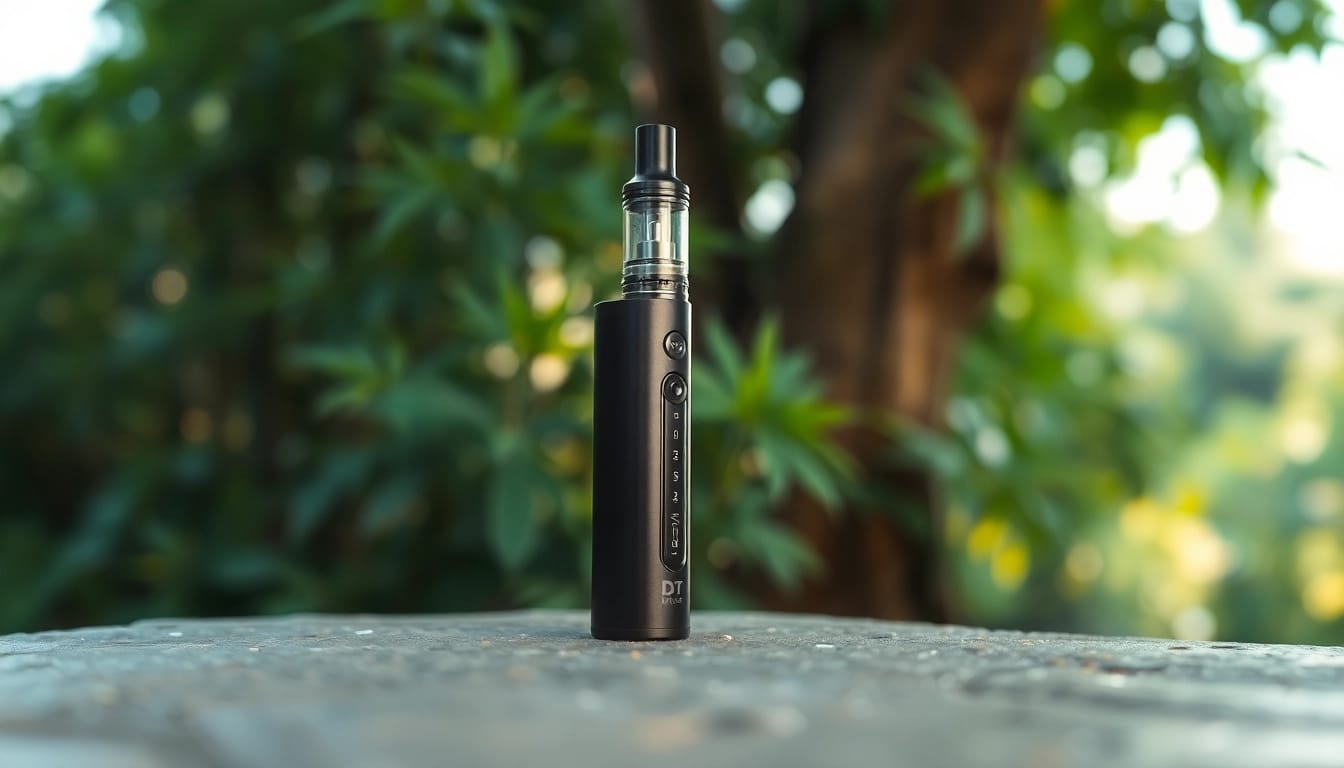 Find where to buy dmt with a close-up of a DMT vape pen in a nature-inspired setting.
