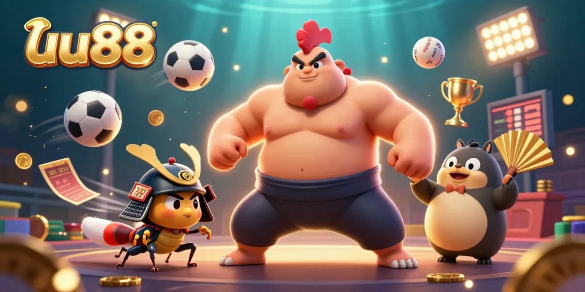 Engage in exhilarating gaming excitement at uu88, featuring a dynamic illustrated scene with unique characters and energetic action.