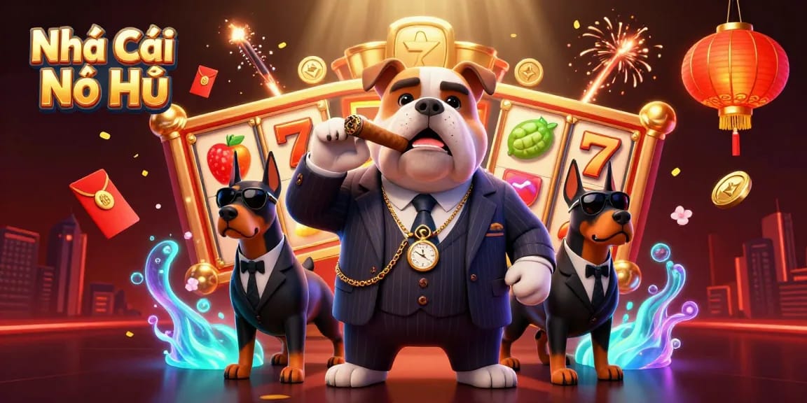Engage with Nhà Cái Nổ Hũ as the mafia boss bulldog and bodyguards guard the jackpot slots.