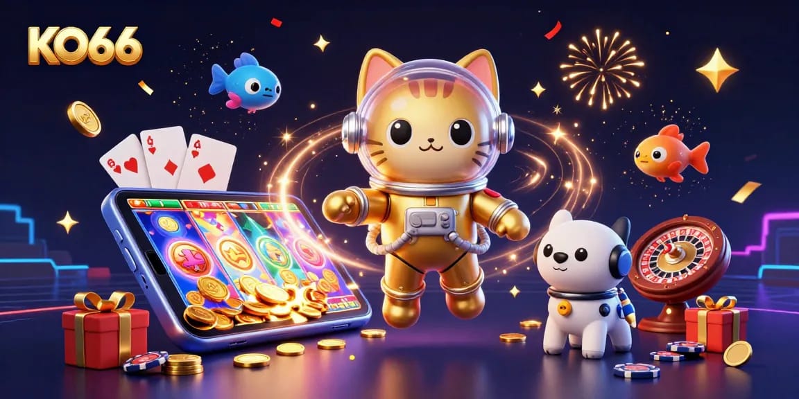 Experience rich gaming thrills with KO66, featuring an astronaut cat, robot dog, and cosmic rewards.