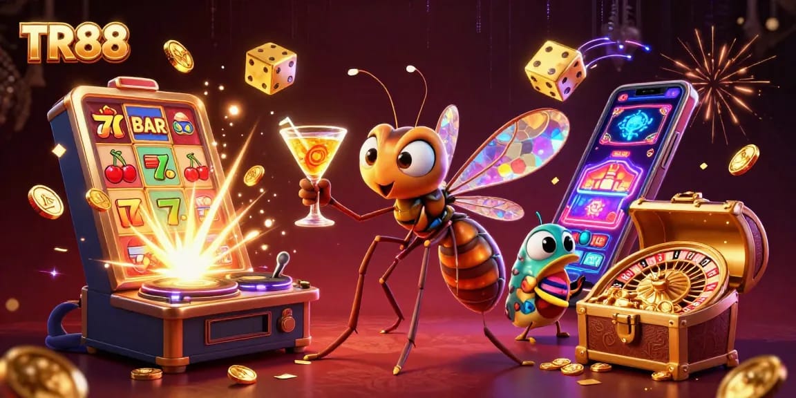 Experience thrilling wins at TR88 with a vibrant 3D casino scene showcasing exciting games and prizes.