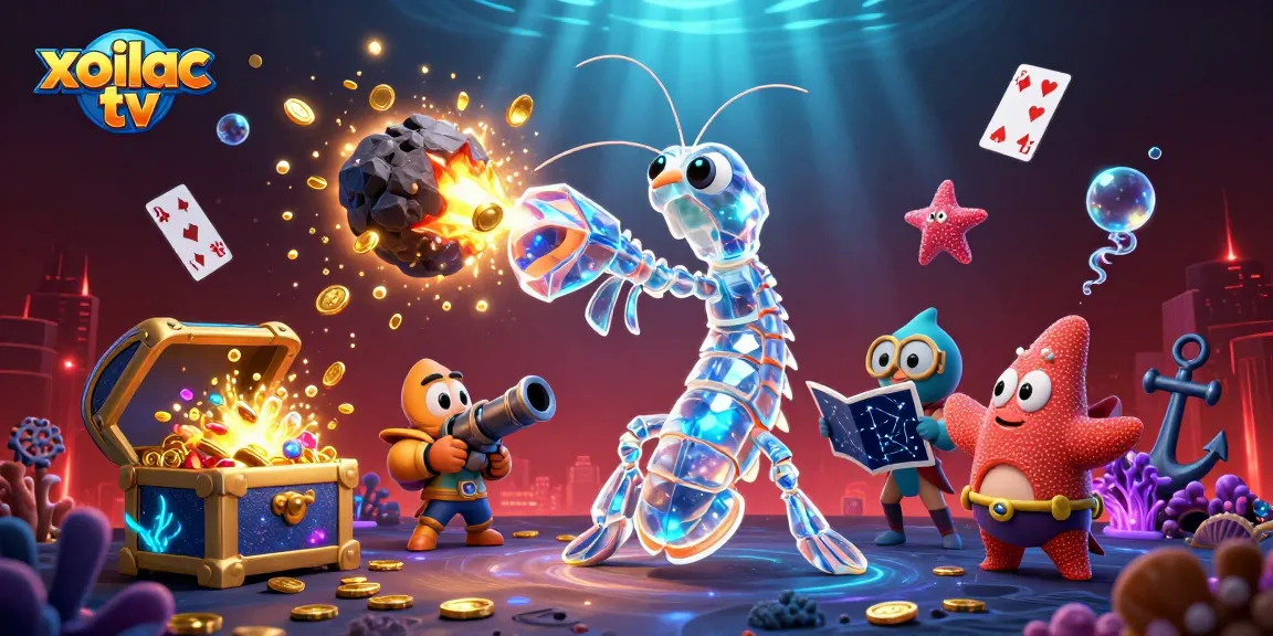 Xoilac TV showcases interactive gaming experiences with vibrant visuals of animated characters in a dynamic gambling scene.