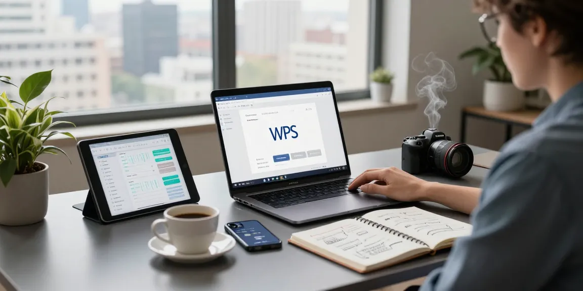 Person engaged in WPS Download on a modern laptop in a cozy home office environment.