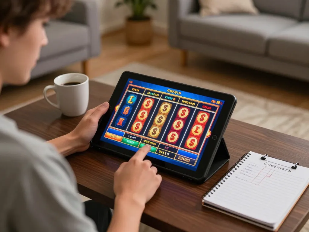 CM88 player enjoying an exciting online slots game on a tablet in a cozy home environment
