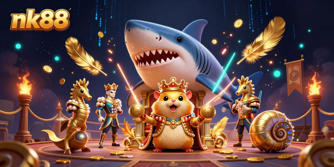 Experience the thrill of nk88 in this dynamic casino-themed 3D illustration.