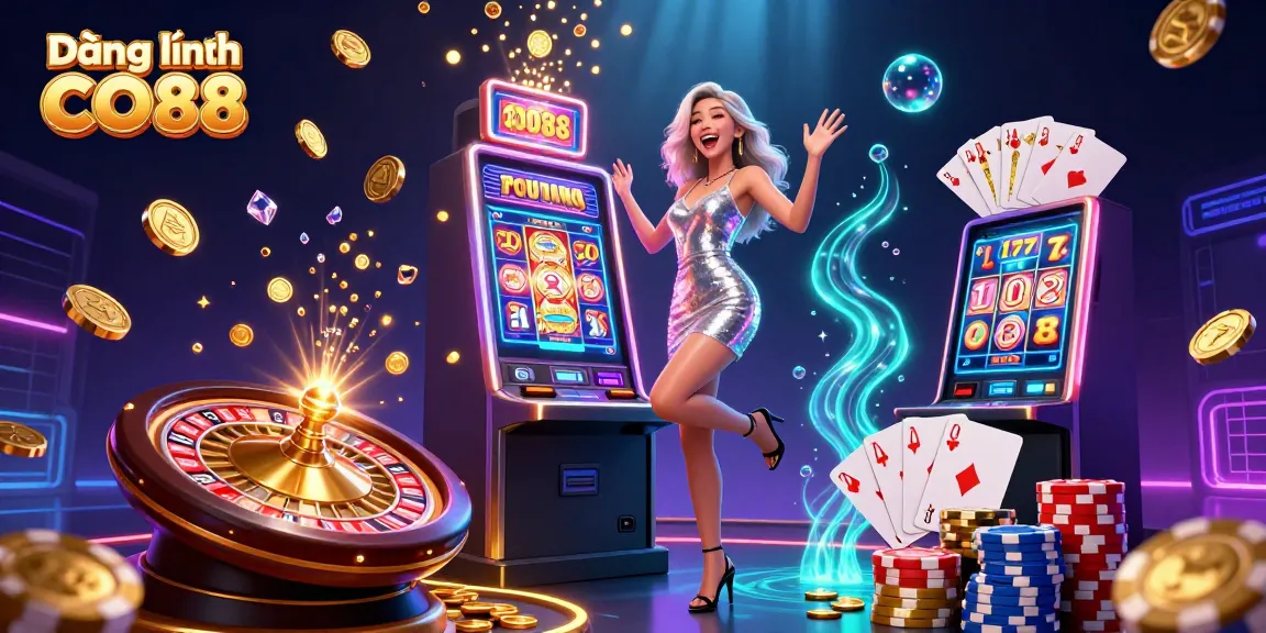Spin the reels with Đăng nhập CO88, showcasing vibrant casino elements and jackpot excitement.