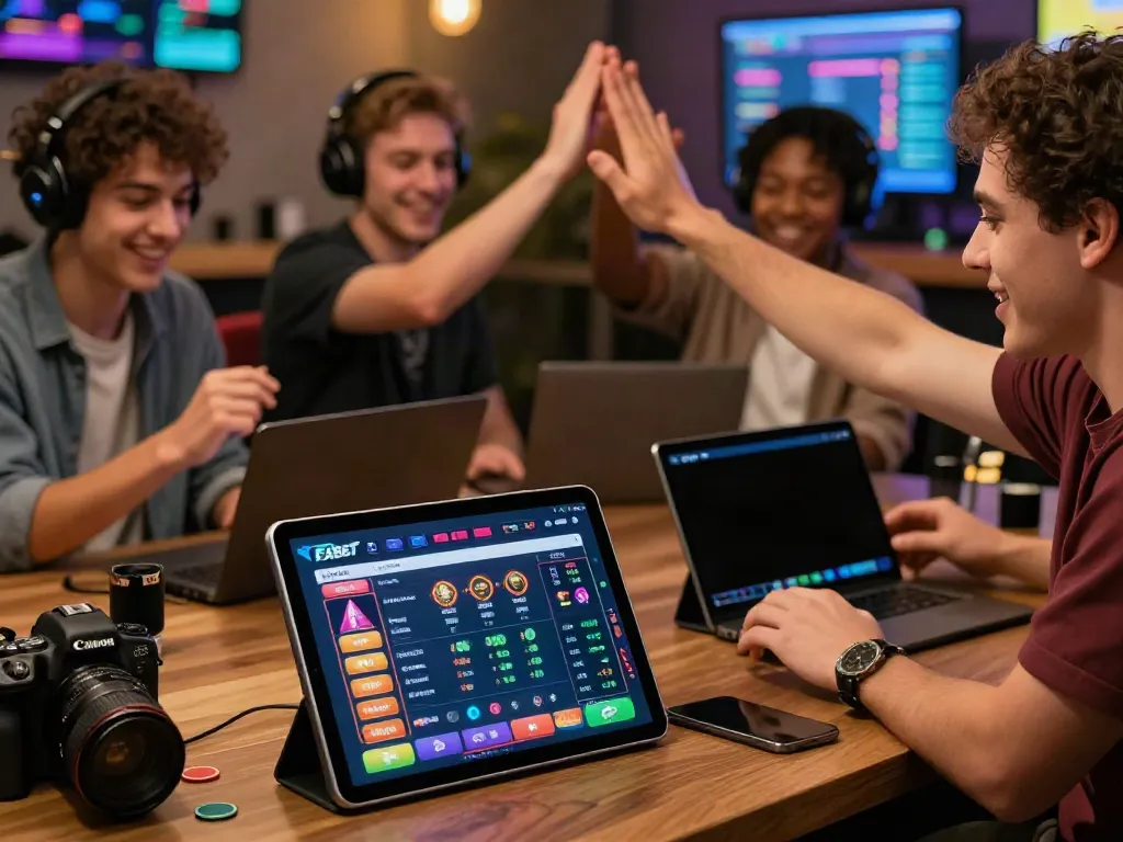 Exciting online betting experience at https://fabet.com.mx/ with players celebrating wins, showcasing vibrant sports betting interface.