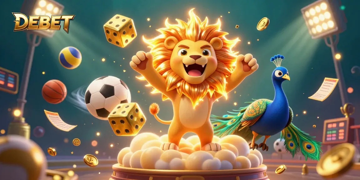 Engage with DEBET's thrilling sports betting action featuring dynamic characters and elements.
