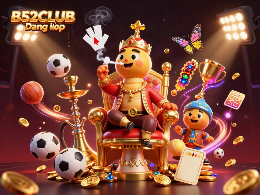 Engage with B52CLUB Đăng nhập gaming scene featuring a whimsical caterpillar and vibrant casino elements.
