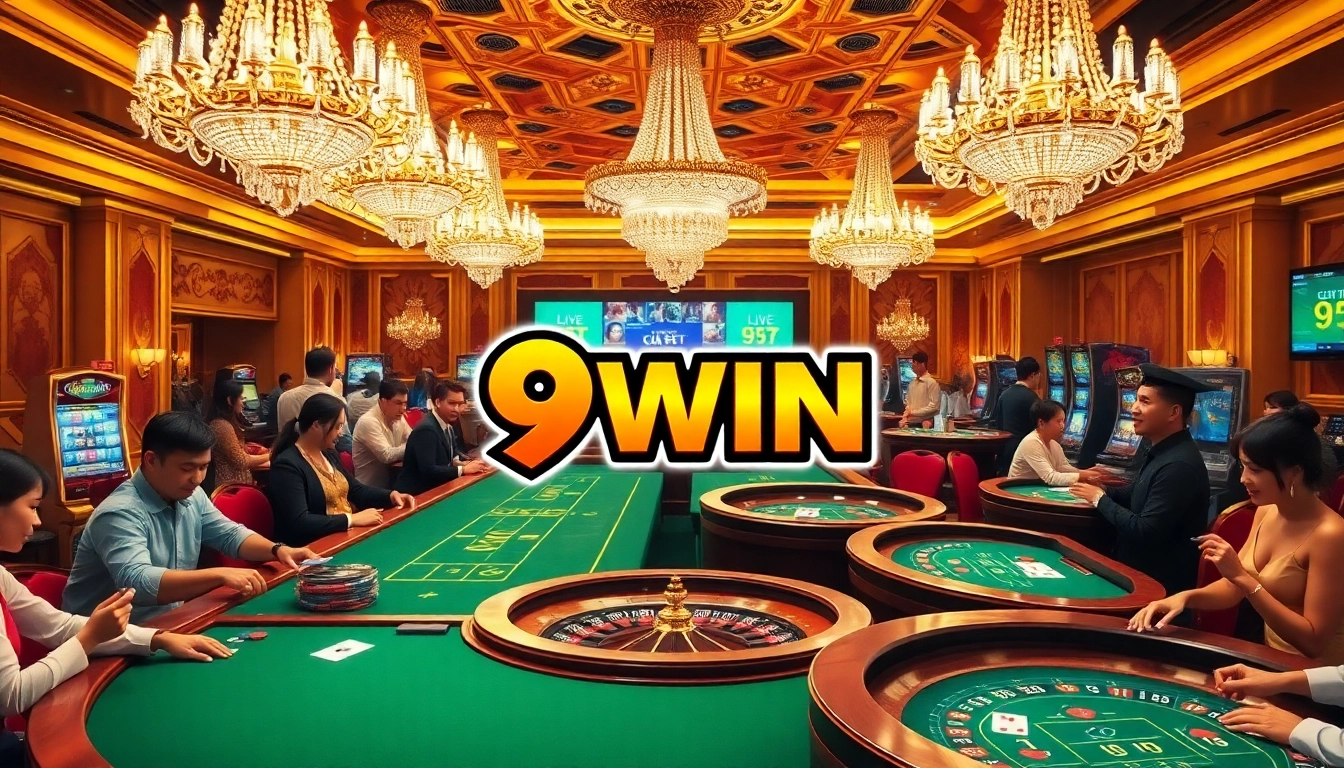 Exciting casino scene featuring 9WIN with players engaging in card games and roulette.