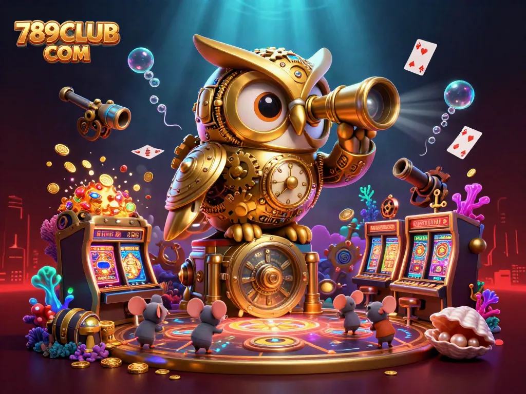Experience thrilling gameplay at 789CLUB COM with a vibrant casino scene featuring unique characters.