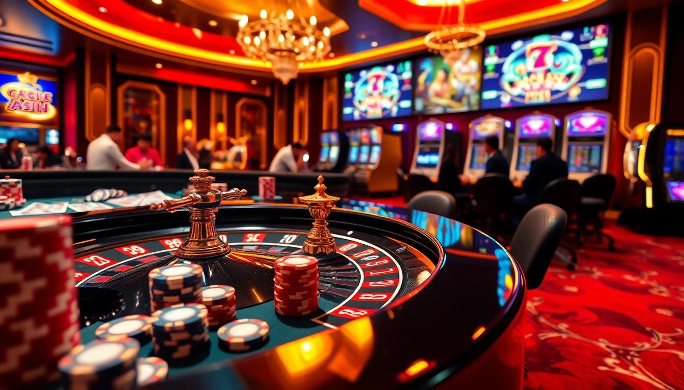 Experience thrilling gameplay at KU88 COM casino with players engaged at roulette and poker tables.