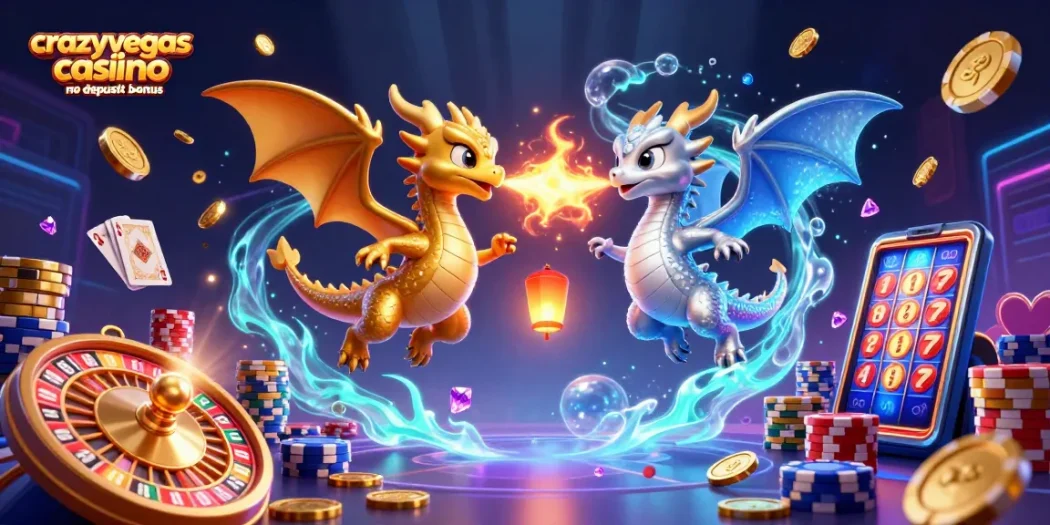 Play and win with crazyvegas casino no deposit bonus in this stunning 3D dragon-themed illustration.