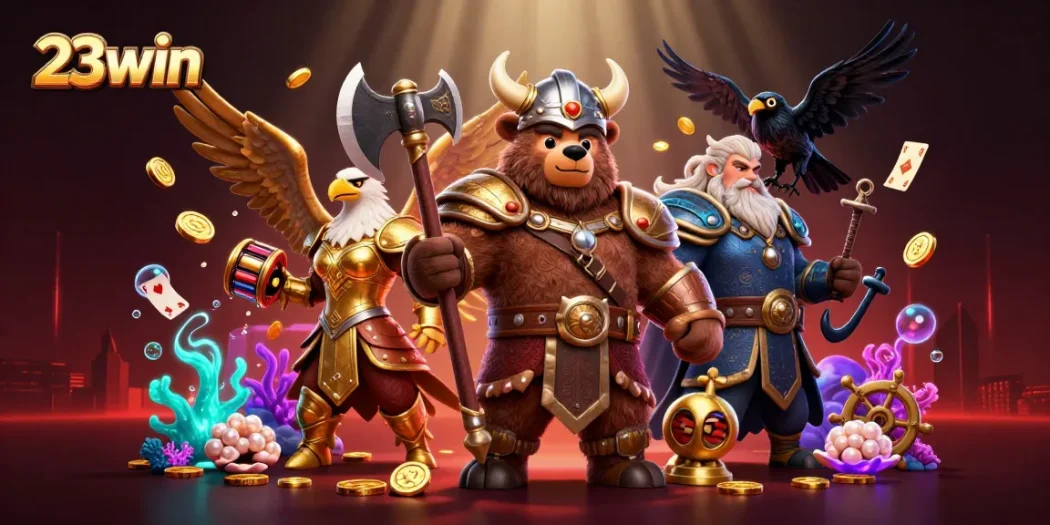 Experience exciting gaming thrills with 23win's Viking bear and Valkyrie eagle in action!