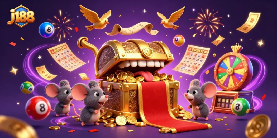 Engage with exhilarating j188 gaming experiences through vivid casino-themed 3D illustration.